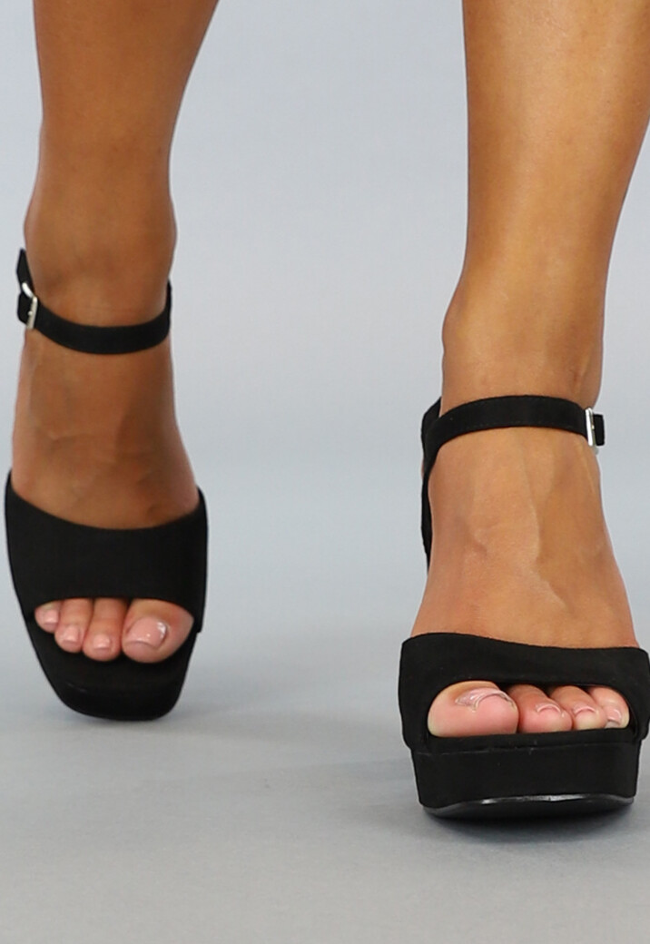 Zwarte Suèdelook Sandaletten met Peeptoe