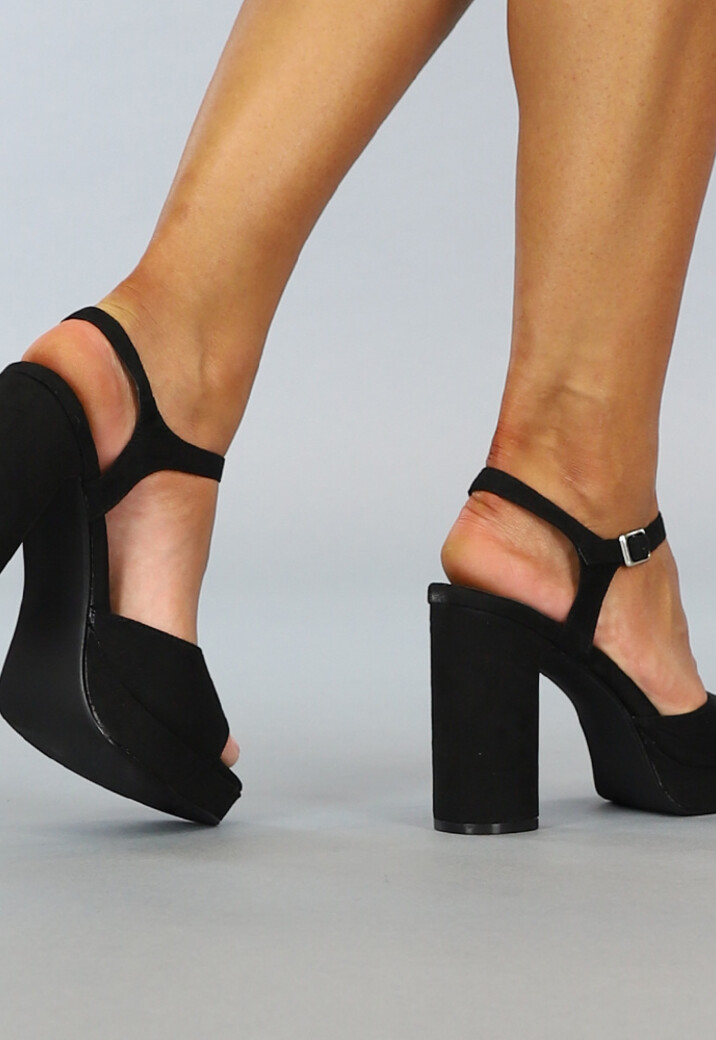 Zwarte Suèdelook Sandaletten met Peeptoe