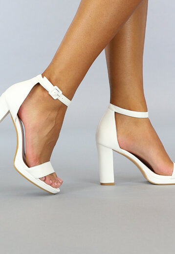 Witte Peeptoe Sandaletten met Blokhak