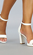 Witte Lederlook Sandaletten met Blokhak