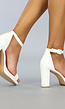 Witte Lederlook Sandaletten met Blokhak