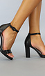 Zwarte Peeptoe Sandaletten met Blokhak