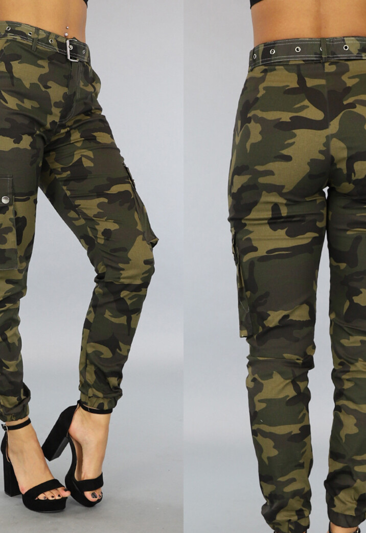 Groene Cargo Broek met Camouflage Print