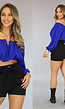 Off Shoulder V Balein Top Royaal Blauw