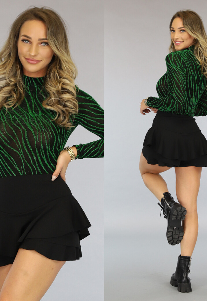 Smaragdgroene Glitter Body met Golvende Lijnen