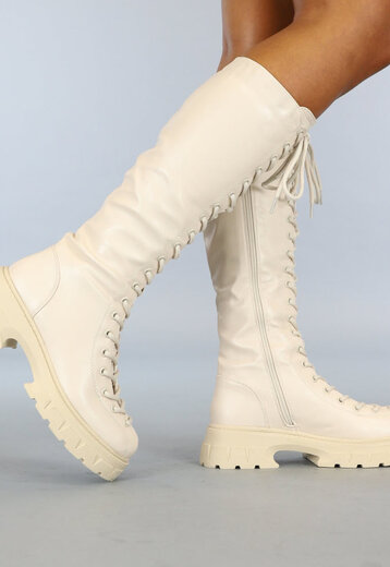 Hoge Beige Biker Boots