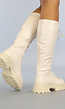 Hoge Beige Biker Boots met Doorgetrokken Veters