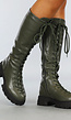 Hoge Groene Biker Boots met Doorgetrokken Veters