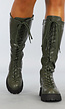 Hoge Groene Biker Boots met Doorgetrokken Veters