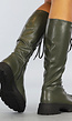 Hoge Groene Biker Boots met Doorgetrokken Veters