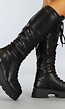 Hoge Zwarte Biker Boots met Doorgetrokken Veters