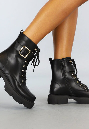 Zwarte Lederlook Biker Boots met Tasje Uwantisell