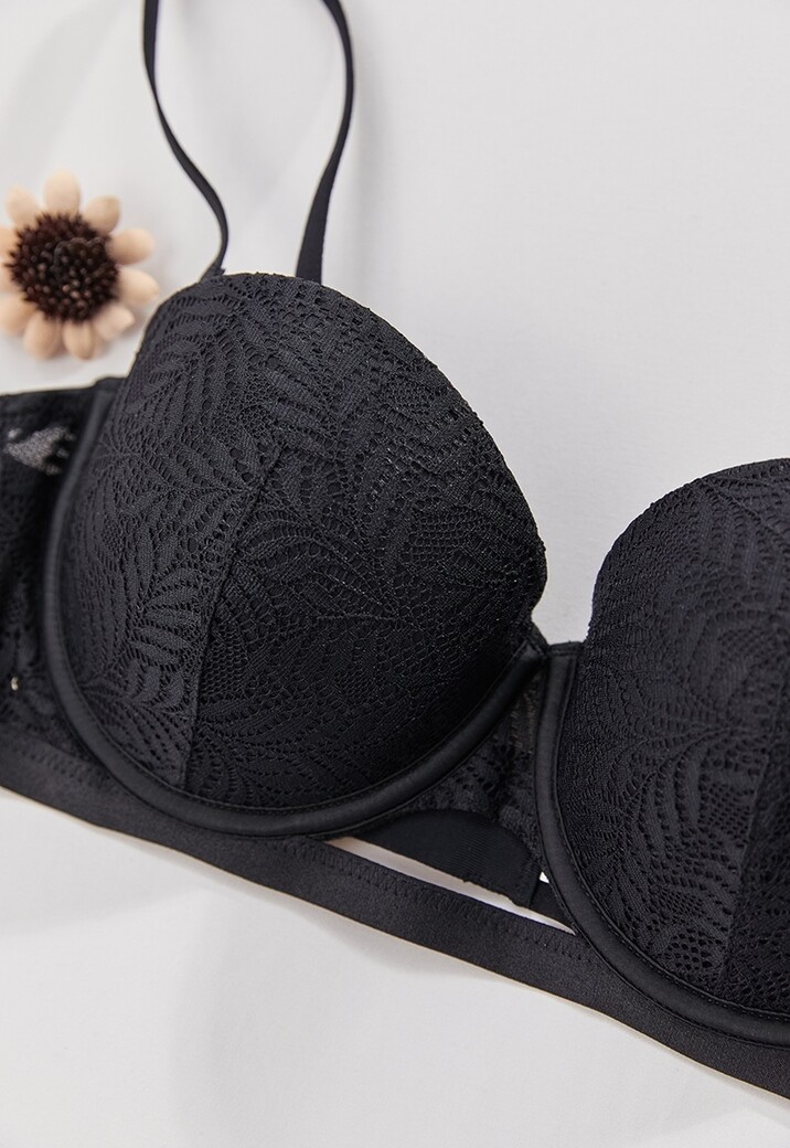 Zwarte Kanten Push-Up Beugel BH met Afneembare Bandjes