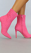 BF2023 Fuchsia Stiletto Enkellaarsjes met Velvet Patroon