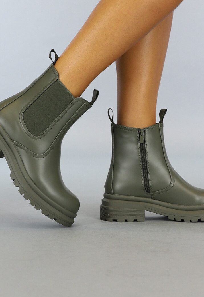 Donkergroene Instap Lederlook Chelsea Boots