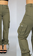 Tall Legergroene Straight Leg Cargo met Veter Details