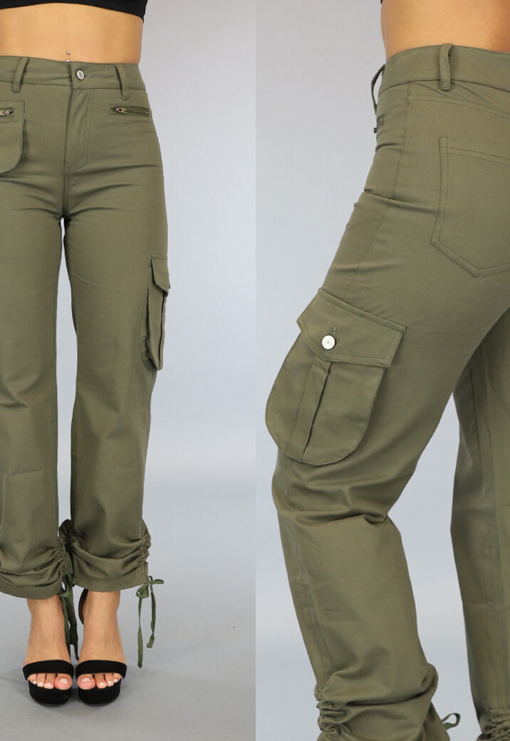 Tall Legergroene Straight Leg Cargo met Veter Details