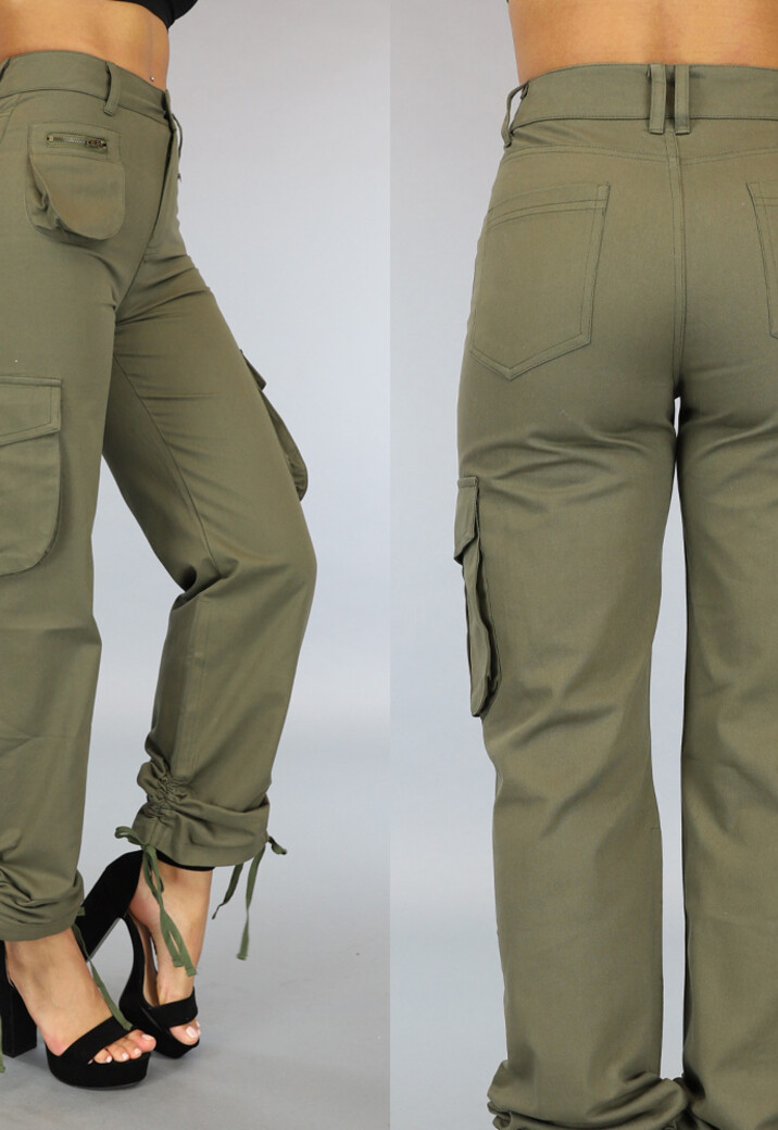 Tall Legergroene Straight Leg Cargo met Veter Details
