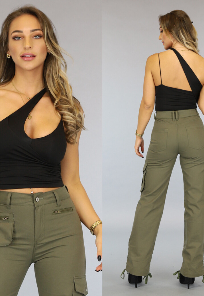 Zwarte Asymmetrische One Shoulder Stretch Top