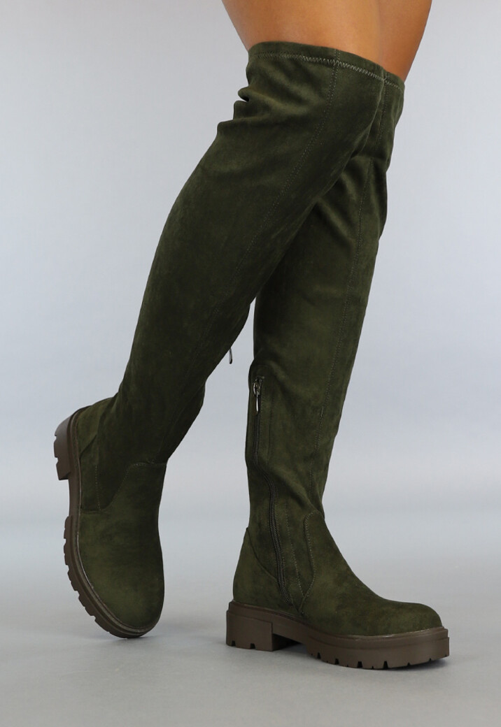 Groene Suèdelook Overknee Laarzen met Rits