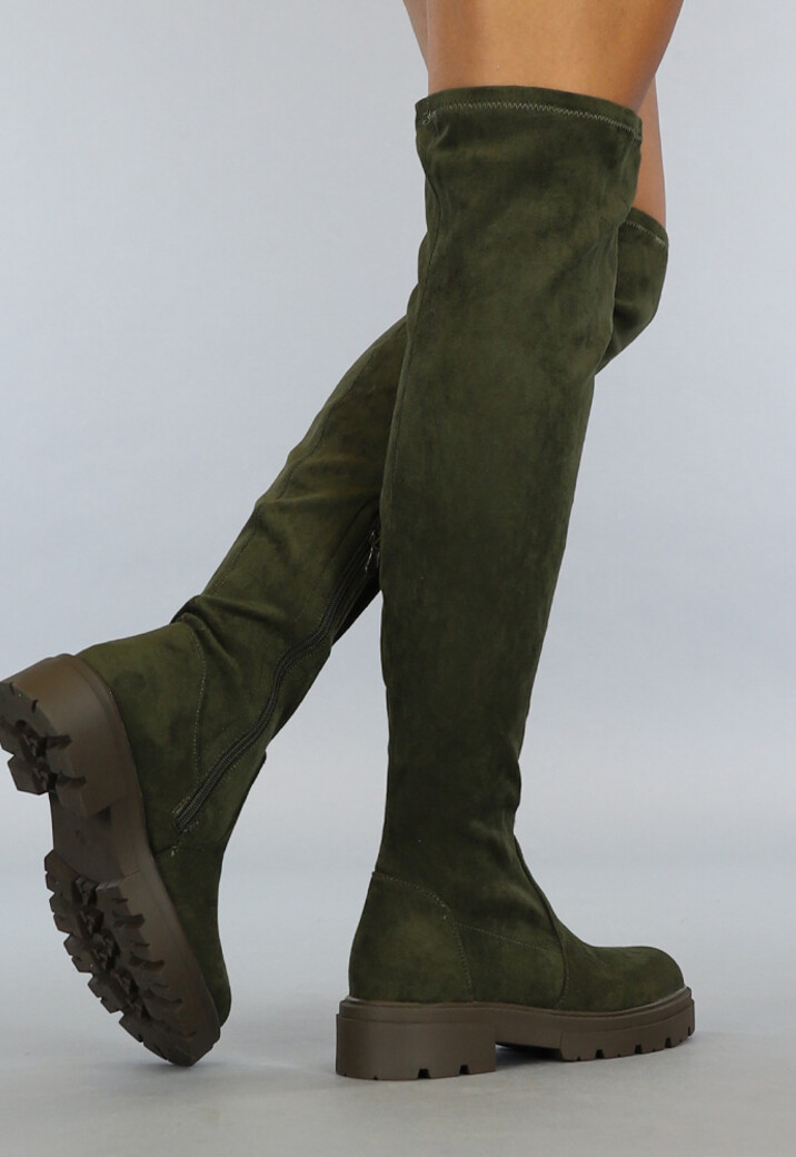 Groene Suèdelook Overknee Laarzen met Rits