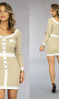 Bodycon Dress met Contrasterende Witte Details en Goudkleurige Knopen