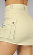 Beige High Waist Cargo Skort met Zakken