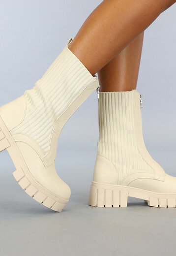 BF2023 Beige Kuitlaarsjes met Sock Detail