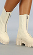 Beige Kuitlaarsjes met Sock en Rits Detail