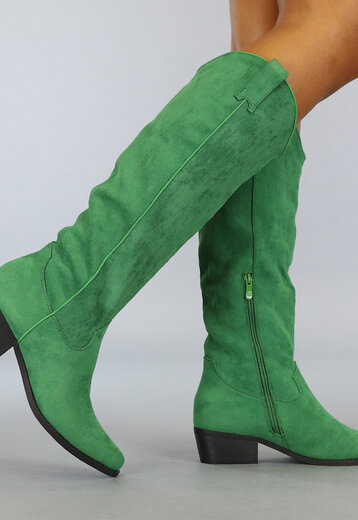 OP=OP! Groene Suède-Look Cowboylaarzen