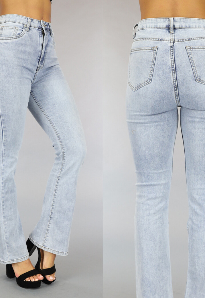 Lichtblauwe High Waist Jeans met Flair Pijpen
