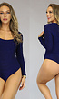 Blauwe Glitter Bodysuit met Vierkante Hals