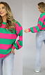 Groen/Roze Trui met Horizontale Strepen