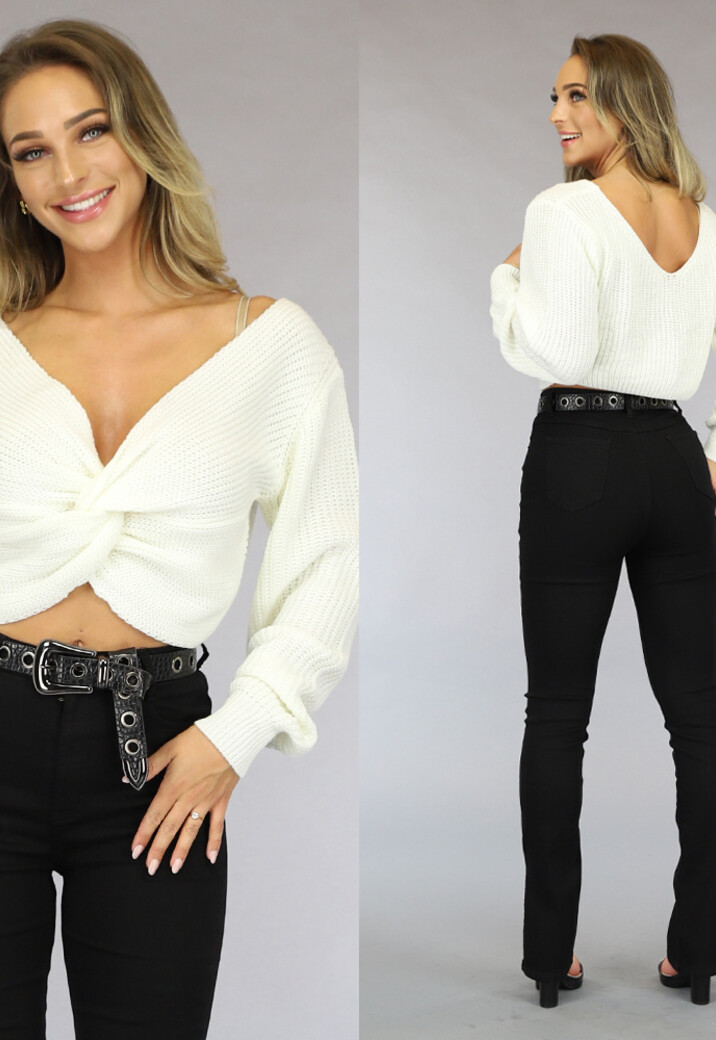 Witte Gebreide Trui met Twist Detail