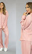 Roze Glanzende Plissé Set met Blouse en Broek