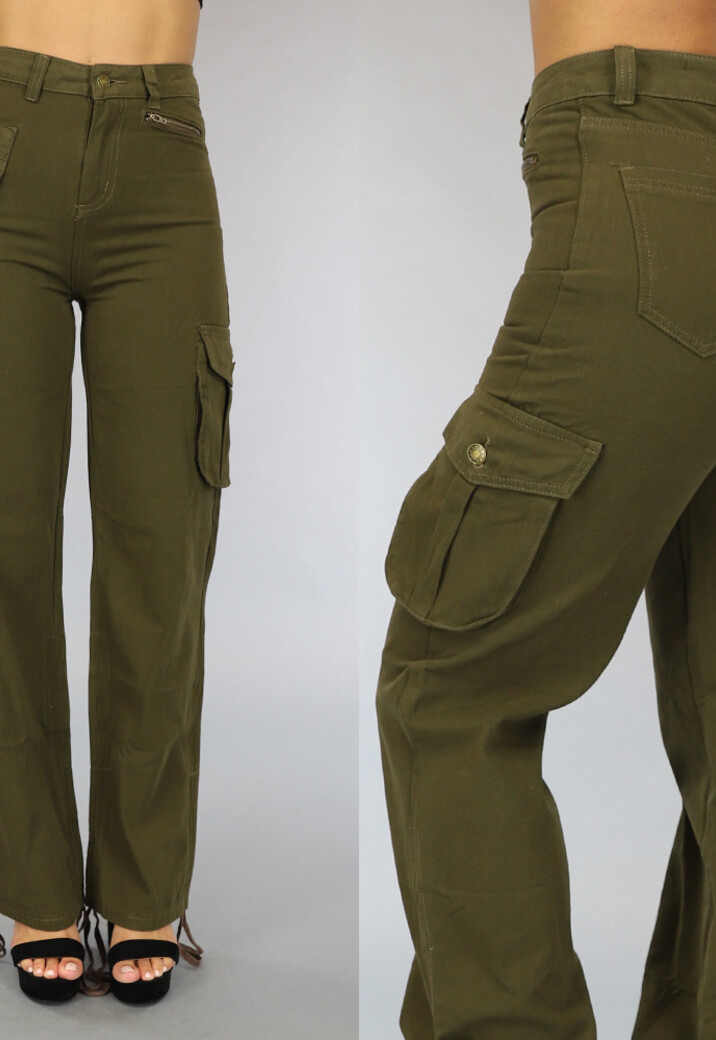 Tall Groene Straight Leg Cargo met Veter Details