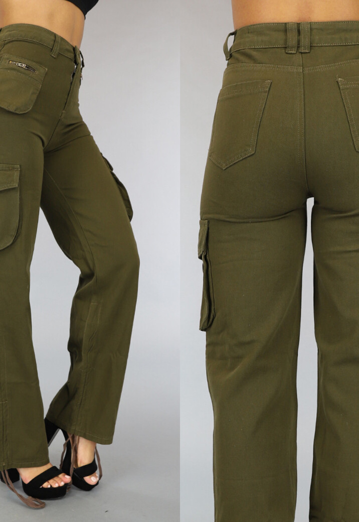 Tall Groene Straight Leg Cargo met Veter Details