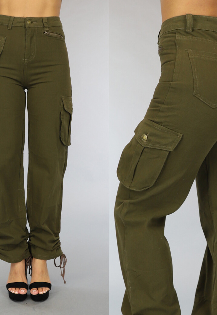 Tall Groene Straight Leg Cargo met Veter Details