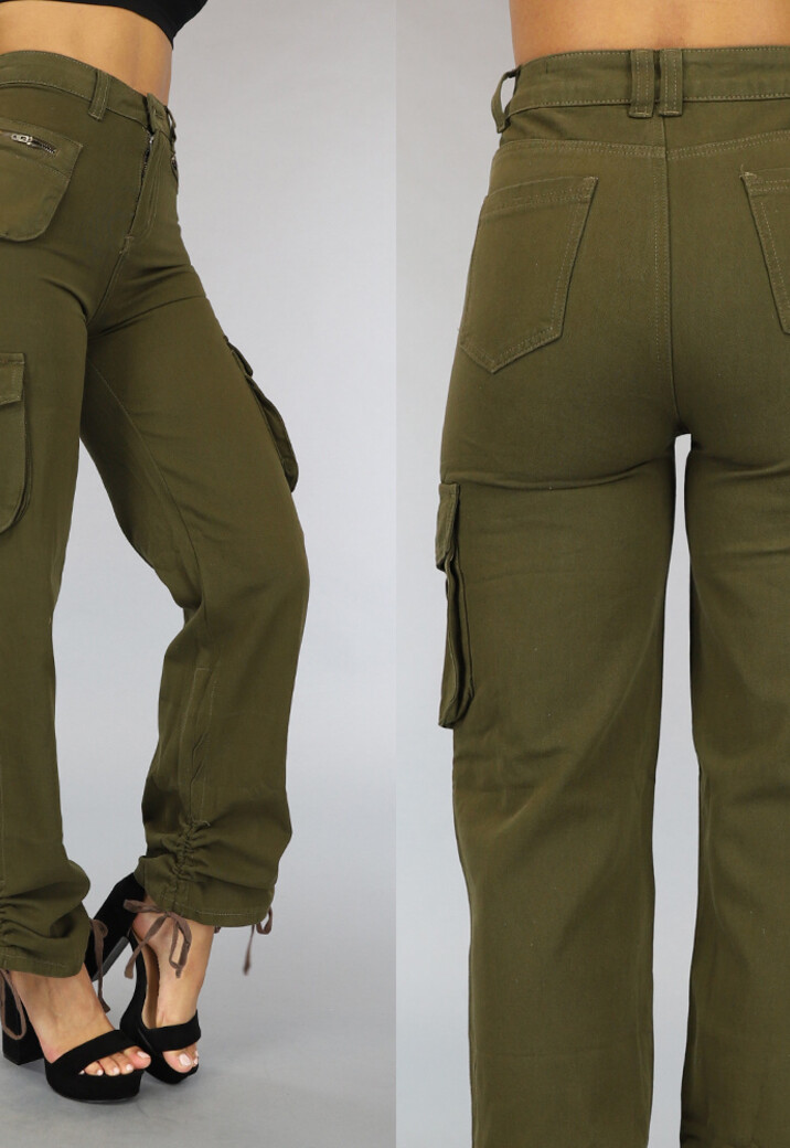 Tall Groene Straight Leg Cargo met Veter Details