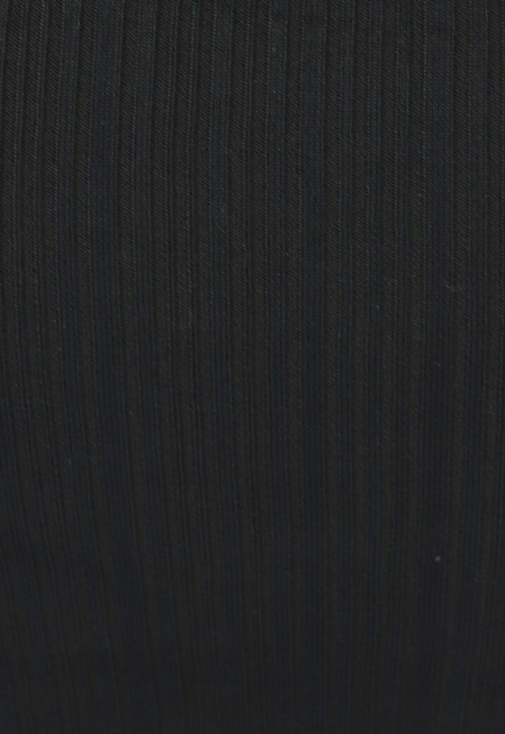 Zwarte Rib Midi Jurk met Split en V-Hals