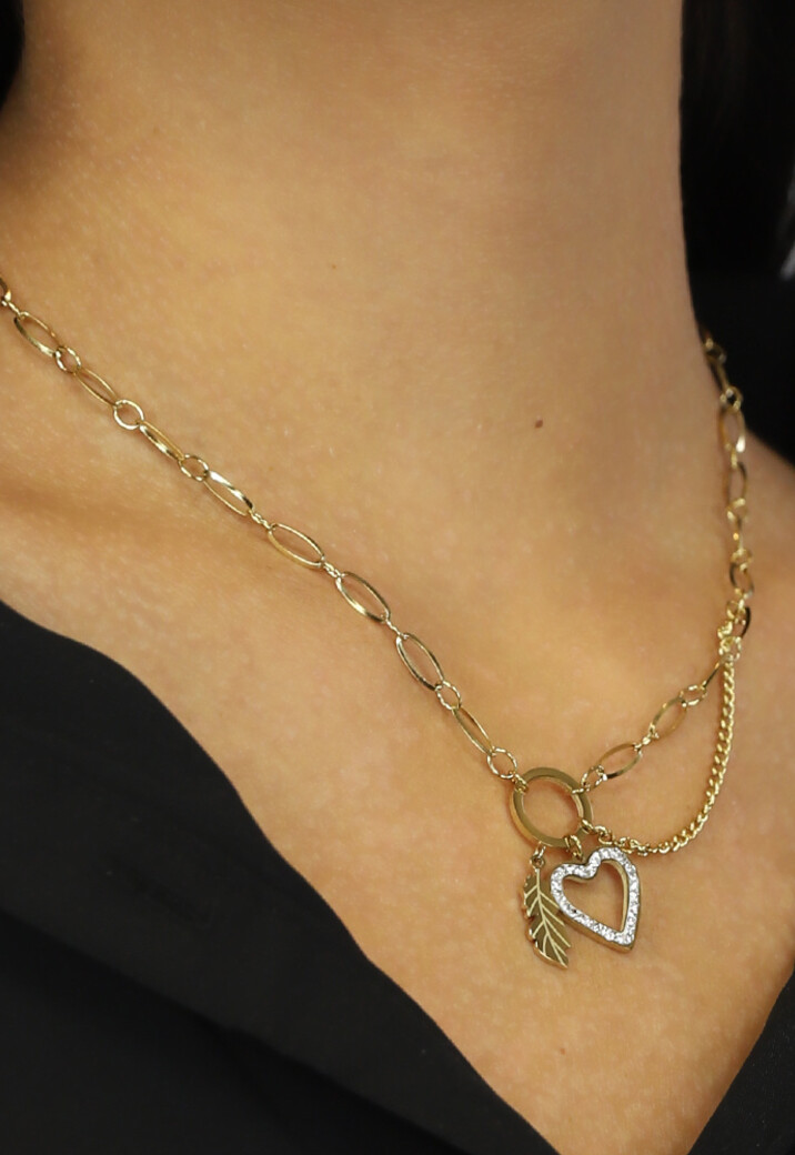 Goudkleurige Ketting met Hart en Veer