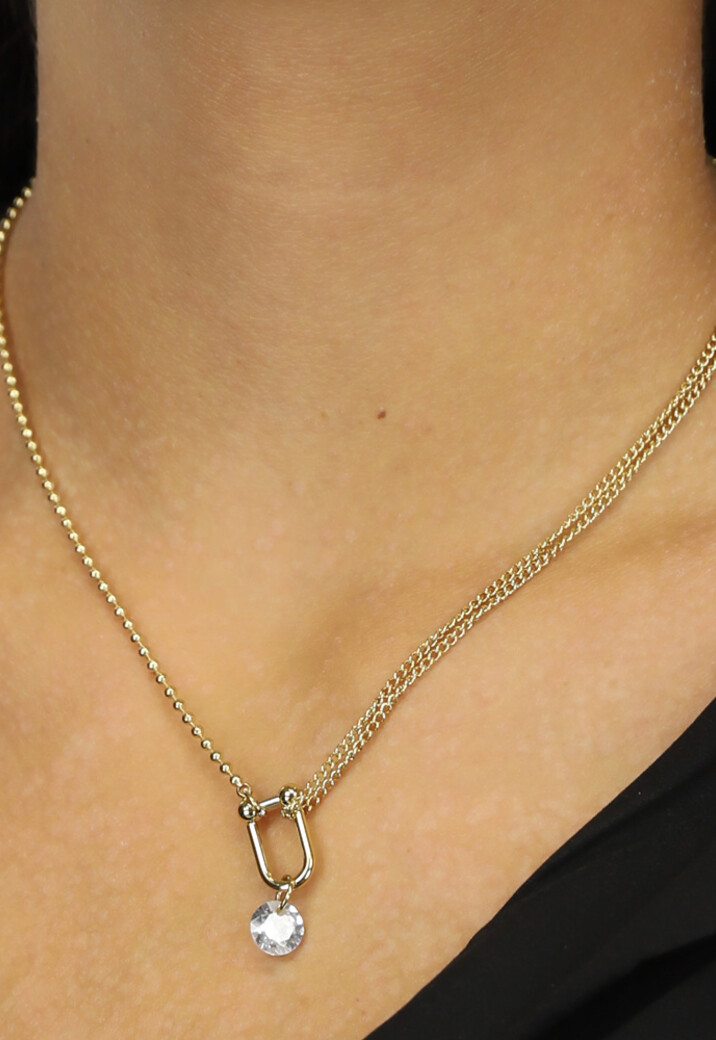 Goudkleurige Ketting met Diamant Steentje