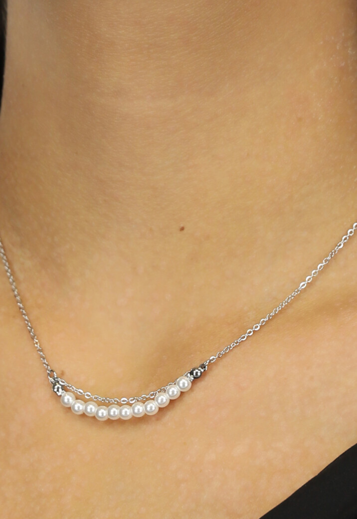 Zilverkleurige Stainless Ketting met Pearls
