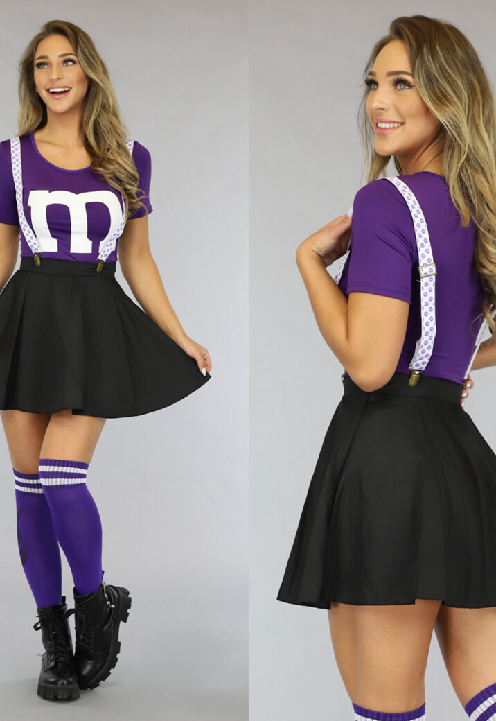 Paarse M&M Kostuum