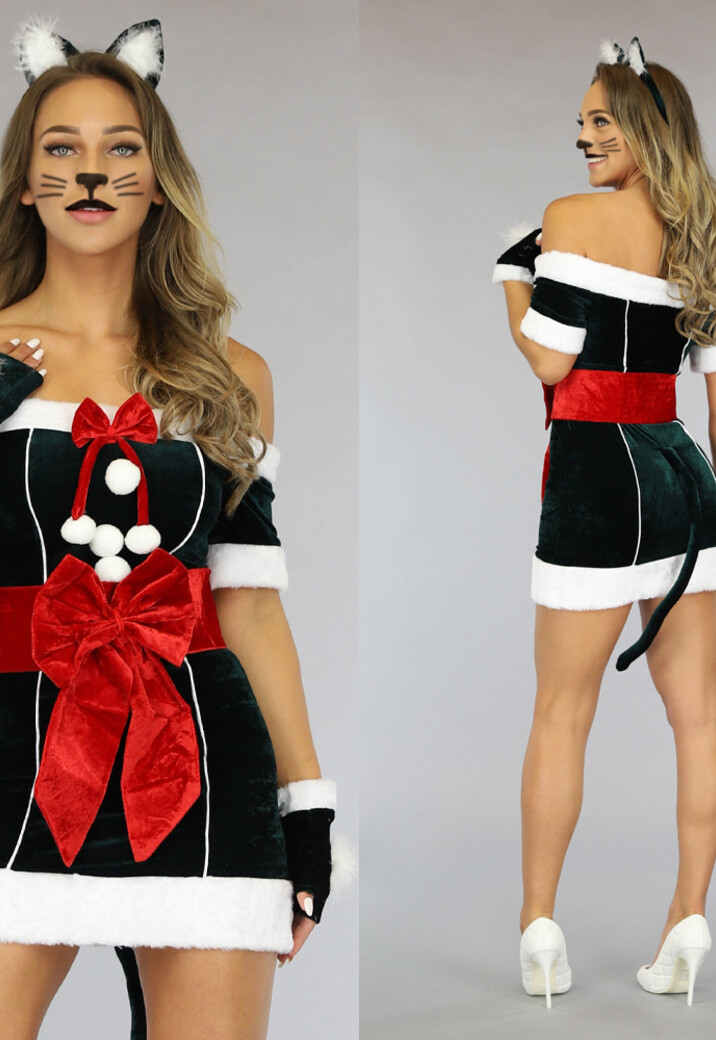 Groen Velvet Katten Kerst Pakje