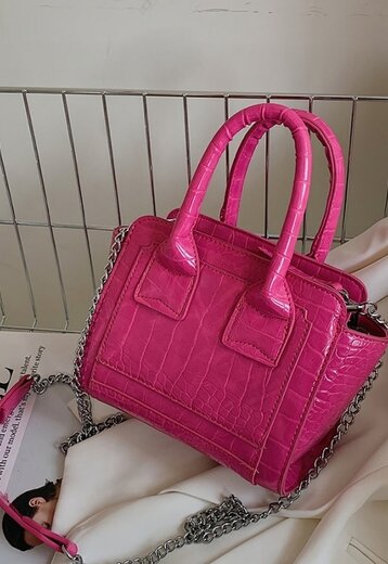 Roze Lederlook Handtas met Croco Effect