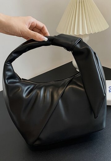 BF2023 Zwarte Lederlook Handtasje met Geplooid Detail