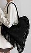 Zwarte Driehoek Tas met Zwarte Studs en Fringe