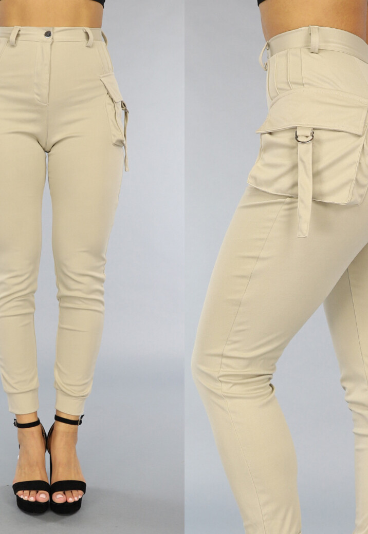 Lange Beige Aansluitende Cargo Broek