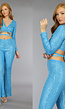 Blauwe Glitter 2-Piece met Wikkel Crop Top en Flair Broek